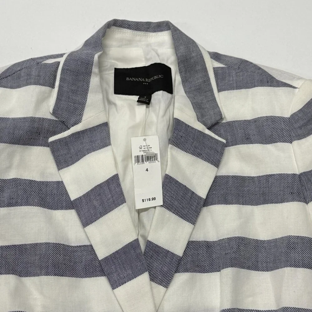 Banana‎ Republic Blazer Womens Sz 4 Gray Stripe NWT Linen Blend Career Work